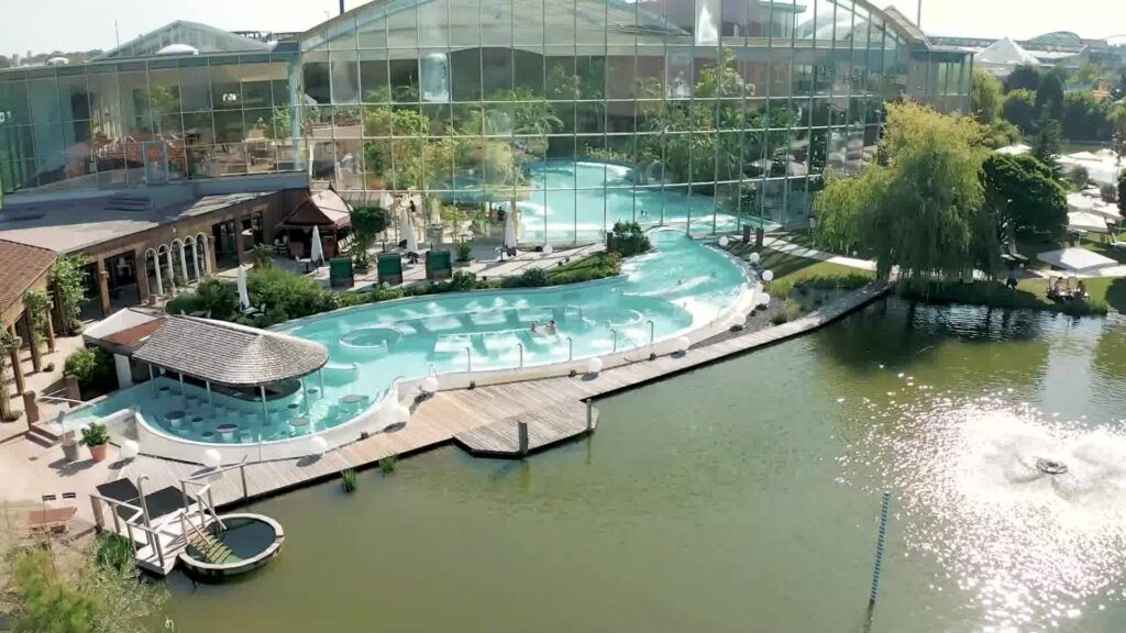 Therme Erding Germany view from above of one of the outdoor pools
