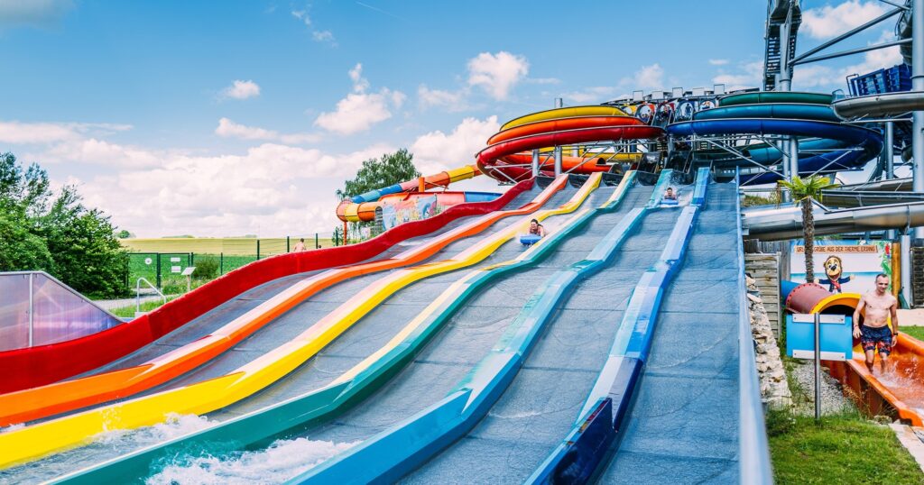 Therme Erding Germany view of some of the waterslides