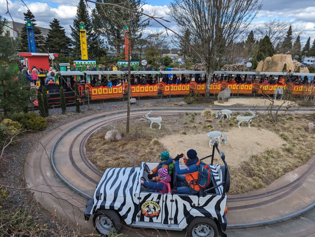 LEGO Safari Ride at LEGOLAND Billund with the train in the background