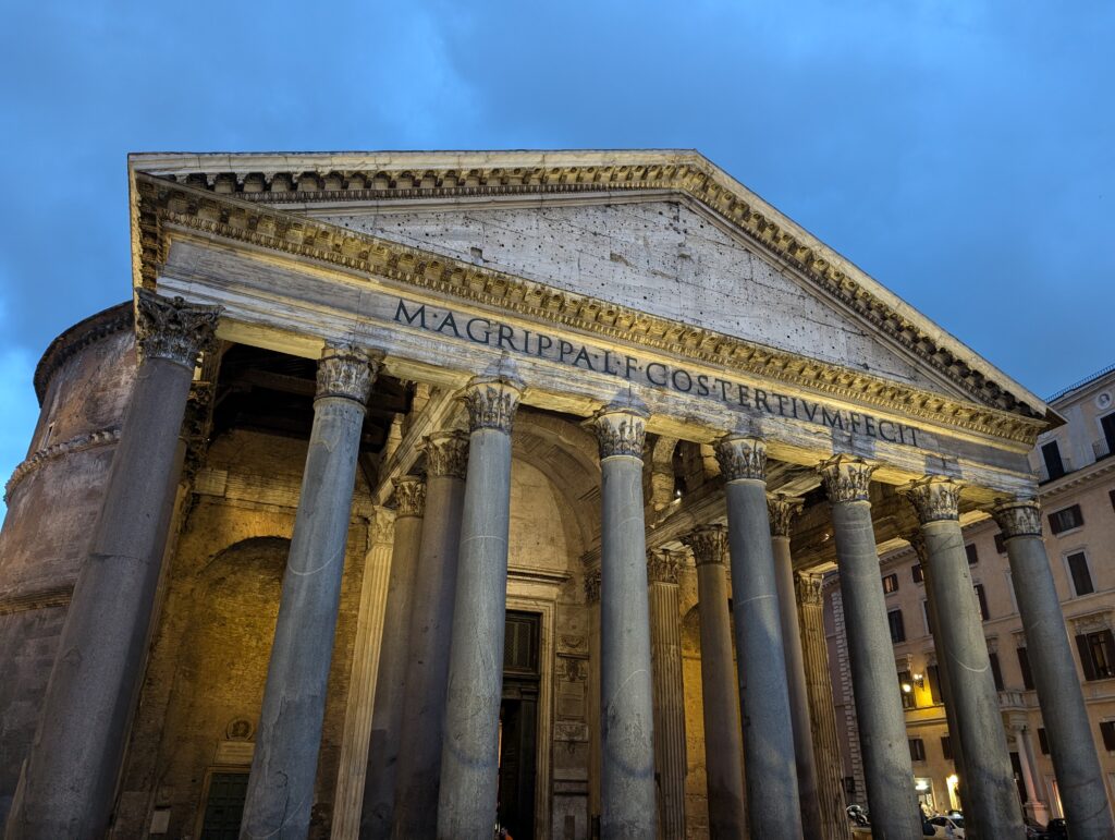 View of the Pantheon in Rome at dusk