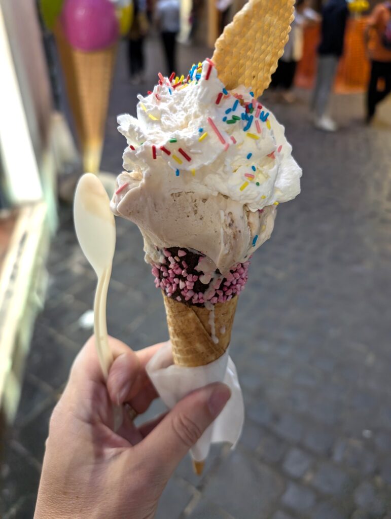 Famous gelato from Rome - cone with ice cream