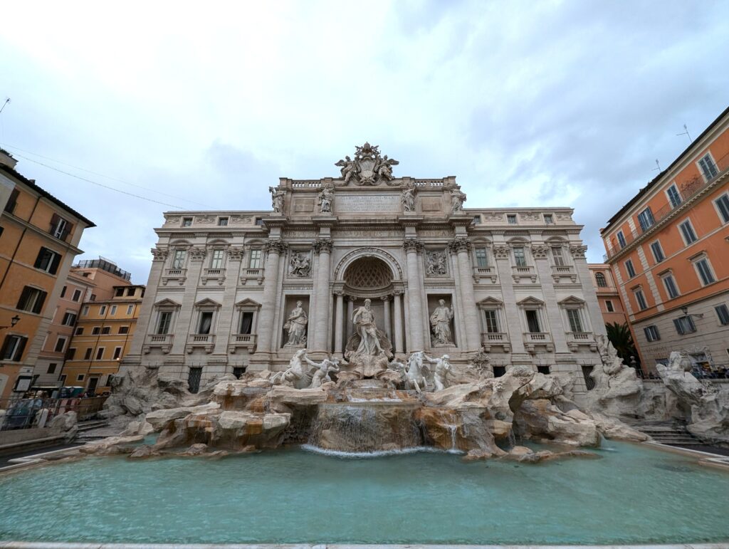 View of the Trevi fountain in Rome in the daytime