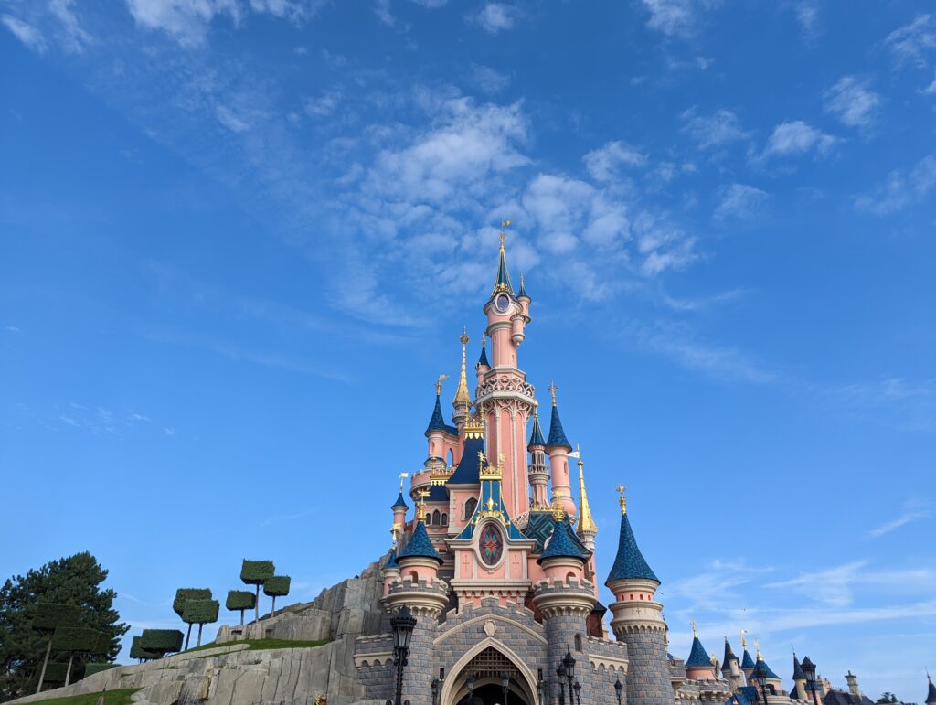 View of the Disney castle at Disneyland Paris