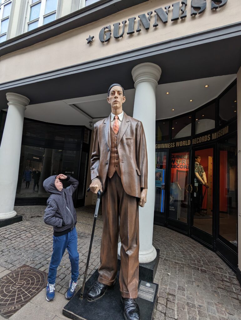 A boy stood next to an exhibition in the Guinness world records attraction in Copenhagen