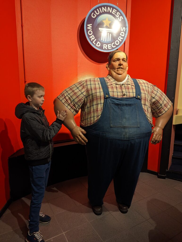 A boy stood next to an exhibition in the Guinness world records attraction in Copenhagen