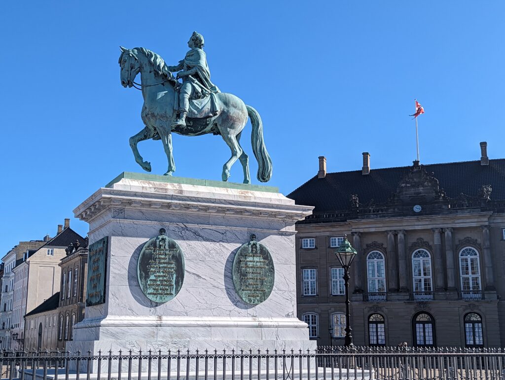Statue at Amalienborg Palace in Copenhagen