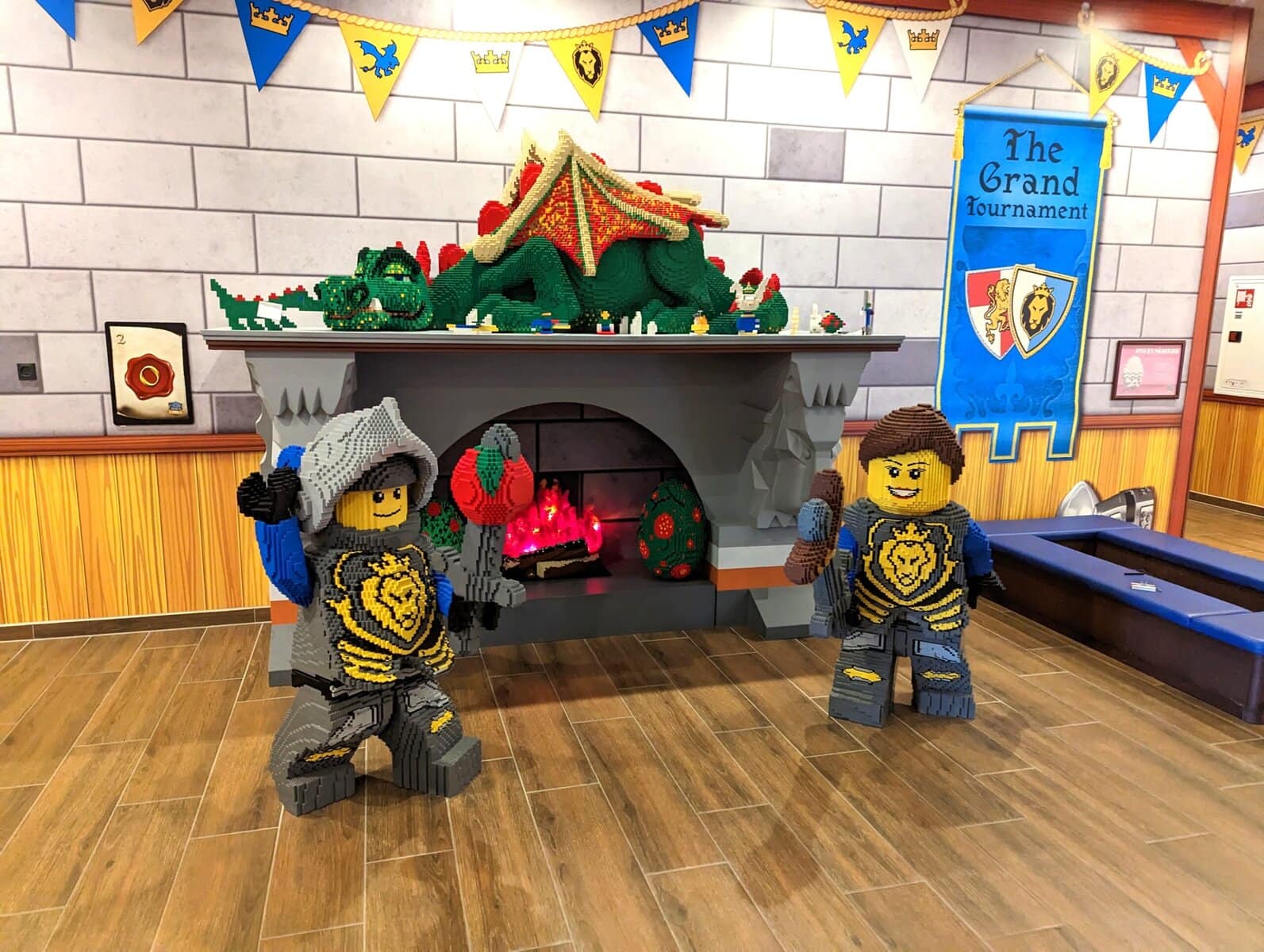 LEGO fireplace with lego knight characters at the castle hotel legoland billund
