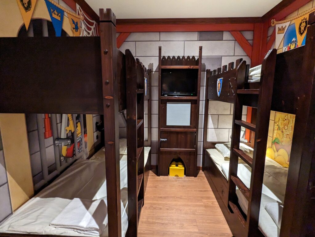 children's bunk bed area in the Knights room at the castle hotel legoland