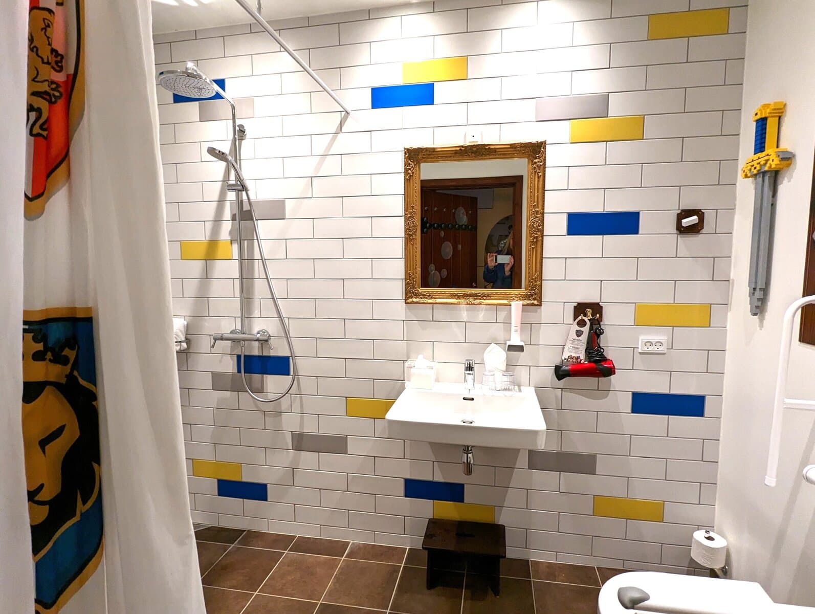 Accessible shower room in the Knights room at the Castle Hotel Billund Legoland