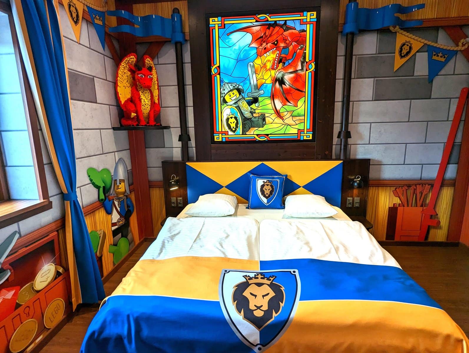 adults bedroom area in the Knights themed room at the castle hotel legoland billund