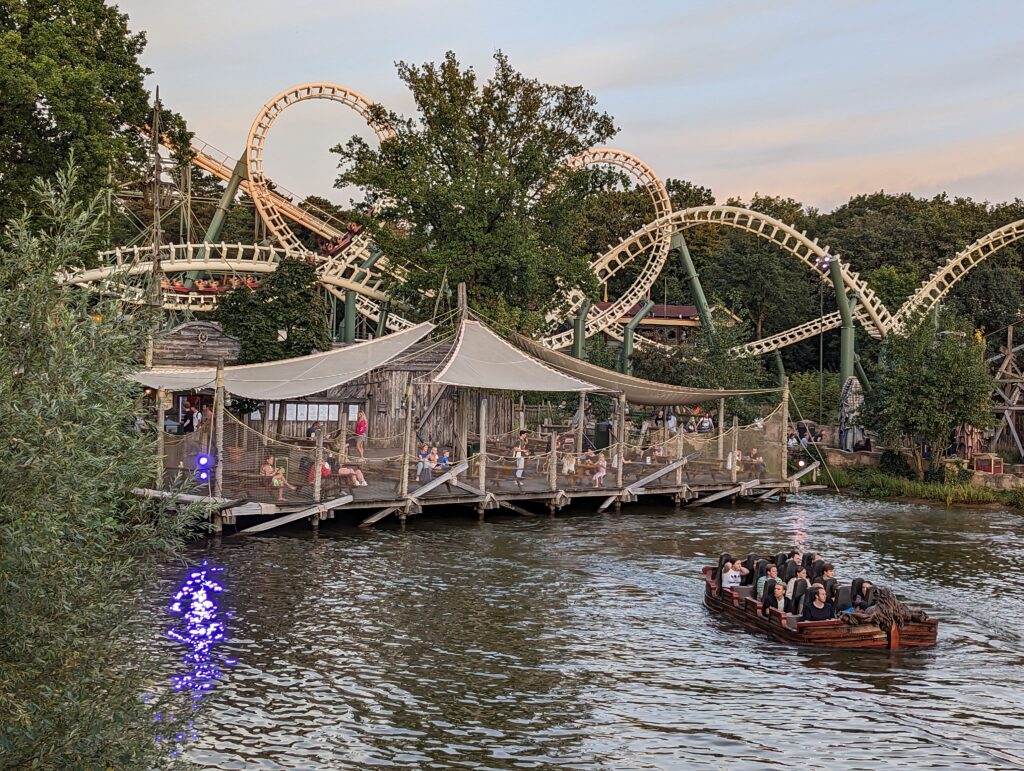 View over the water of Python coaster Efteling