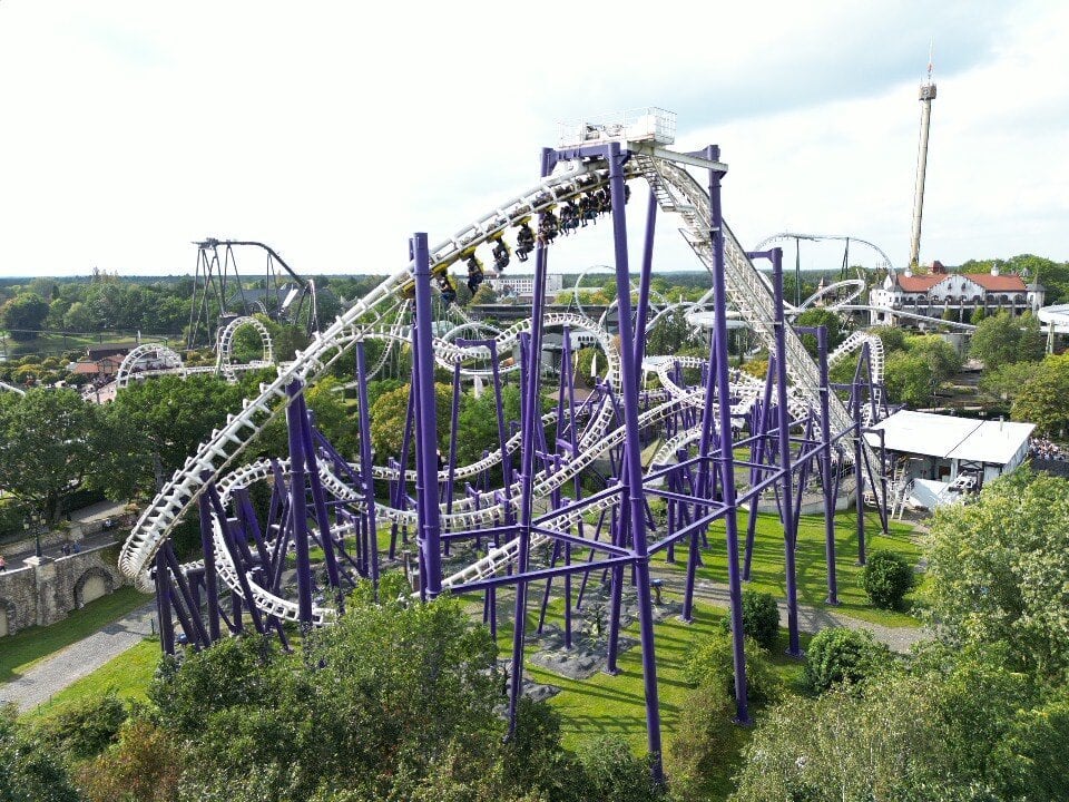 View of one of the many thrill rides at Heide Park resort Germany