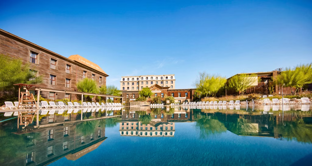 View of the pool at hotel Golden River at Portaventura World Spain