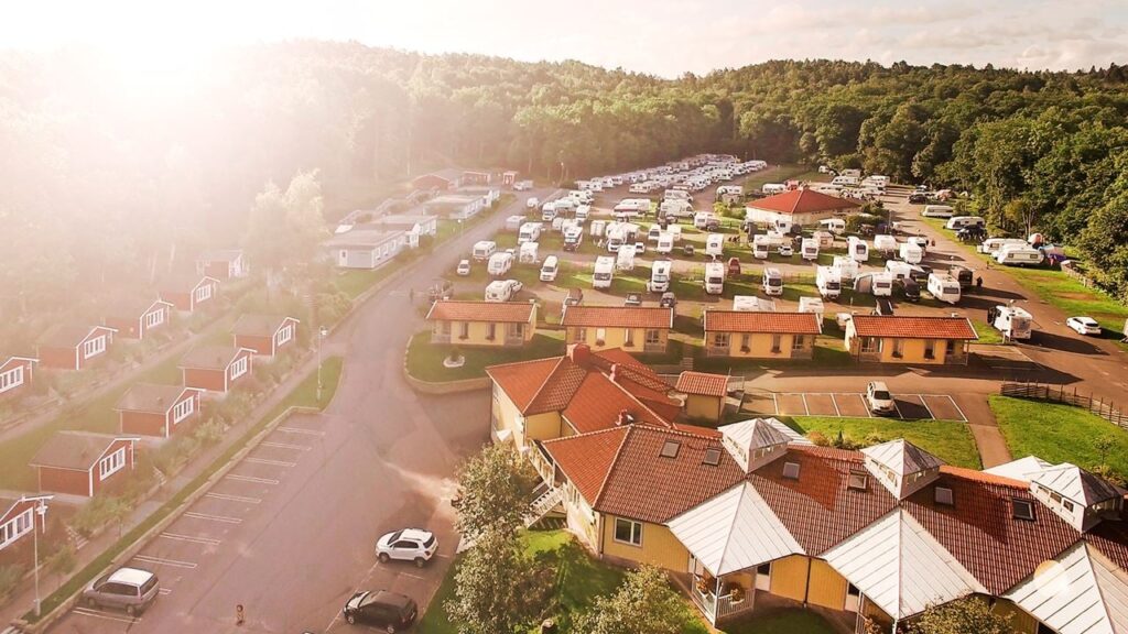 View of some of the accommodation at caravan park at Liseberg Sweden