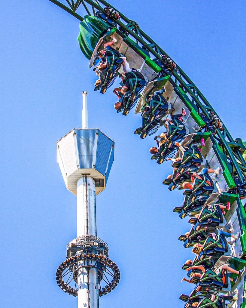 People on a thrill ride at Liseberg in Sweden
