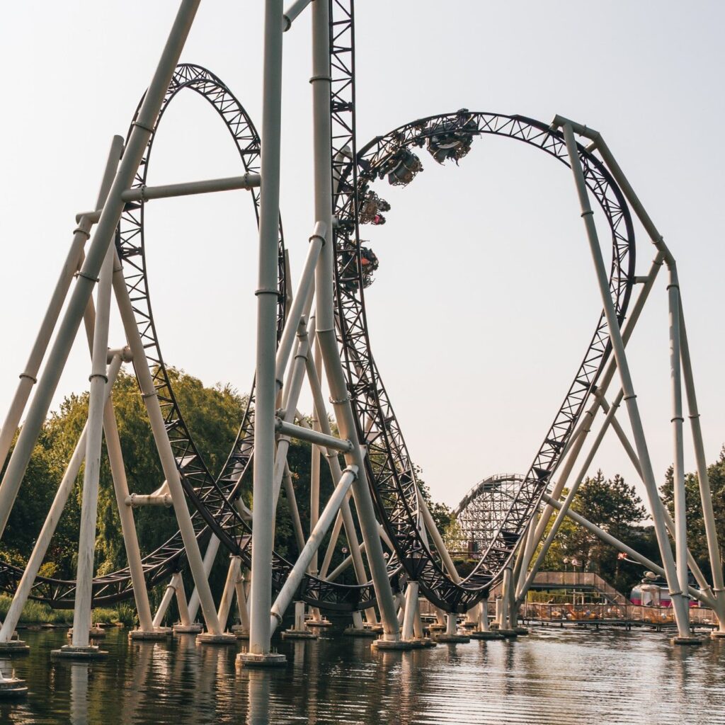 Upside down coaster ride at Plopsaland Belgium