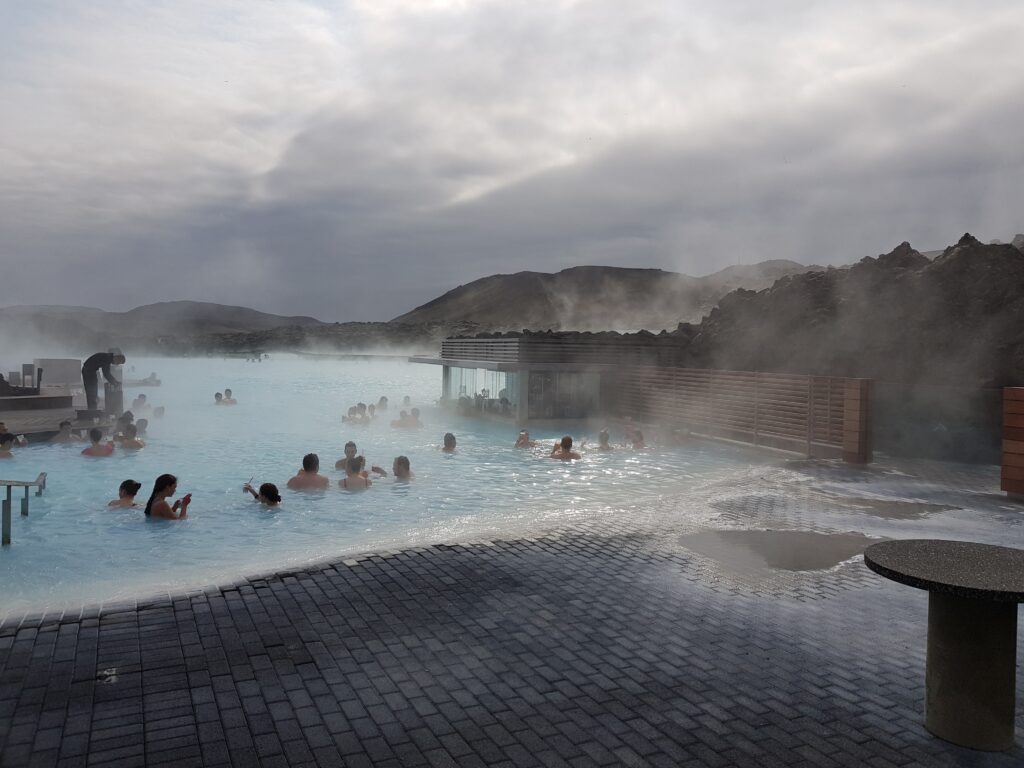 People bathing in the Blue Lagoon in Iceland