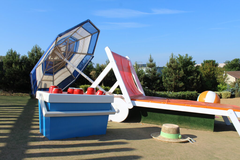 Over-sized beach items near the sea at Butlins Skegness