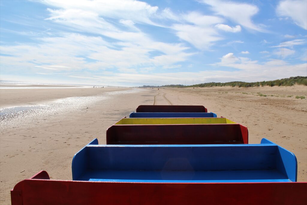 View from the back of the sand train on Mablethorpe Beach