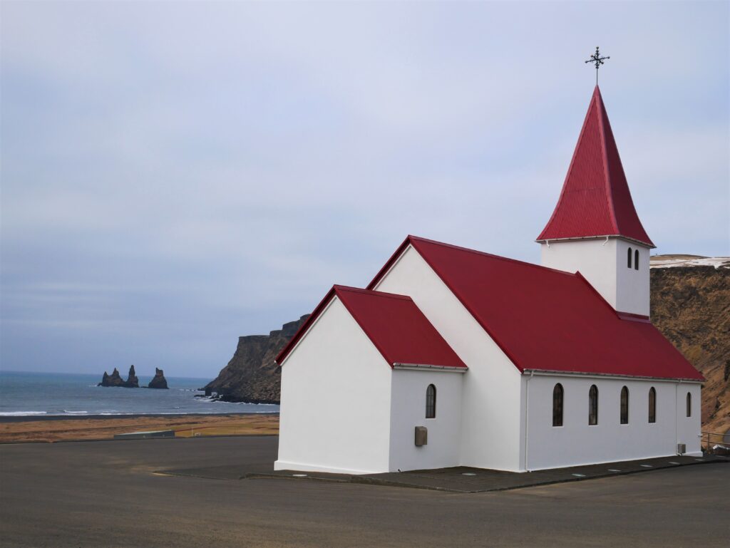 The famous red roofed church in Vik Iceland