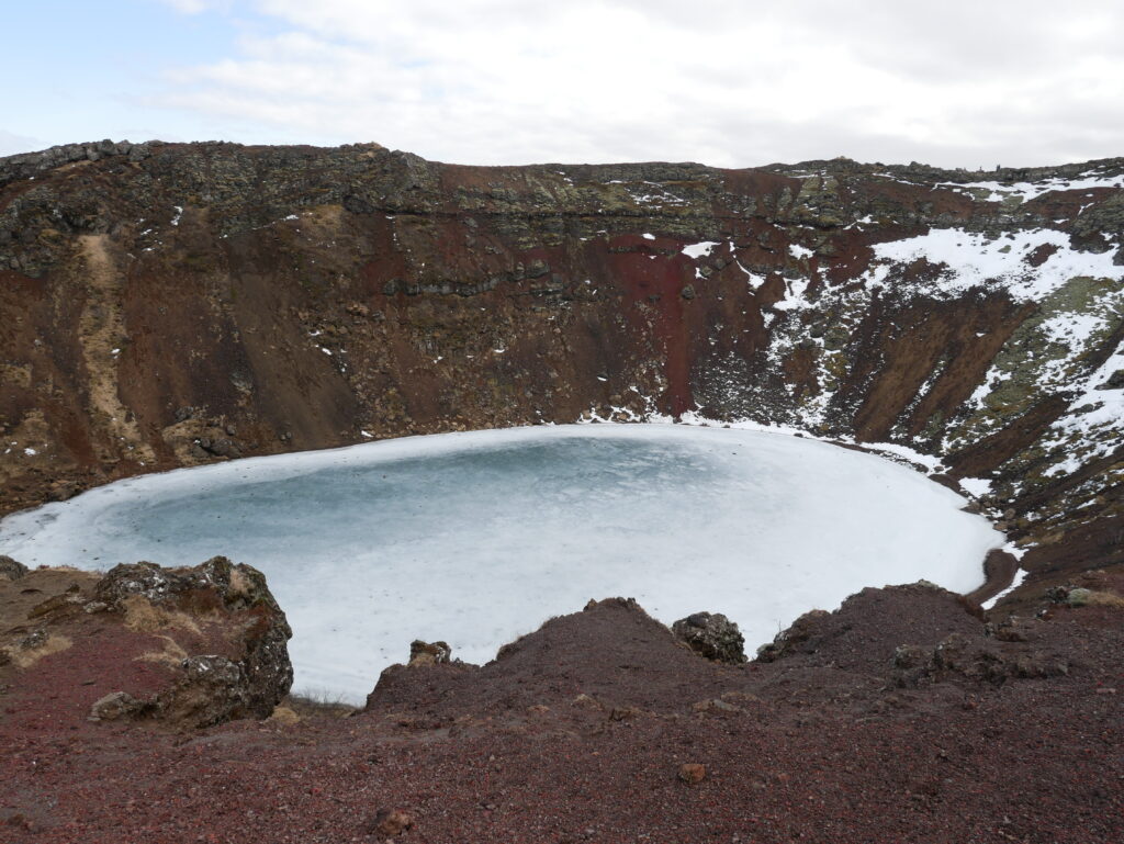 View looking down at the Kerid crater in Iceland