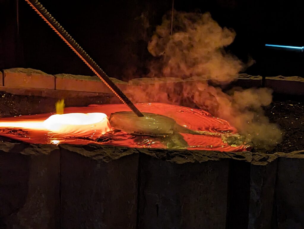 Molten lava running down a table at the Lava Show in Vik Iceland