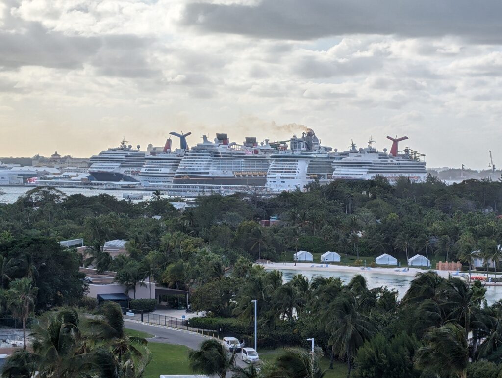 Cruise ships in port on Nassau island Bahamas