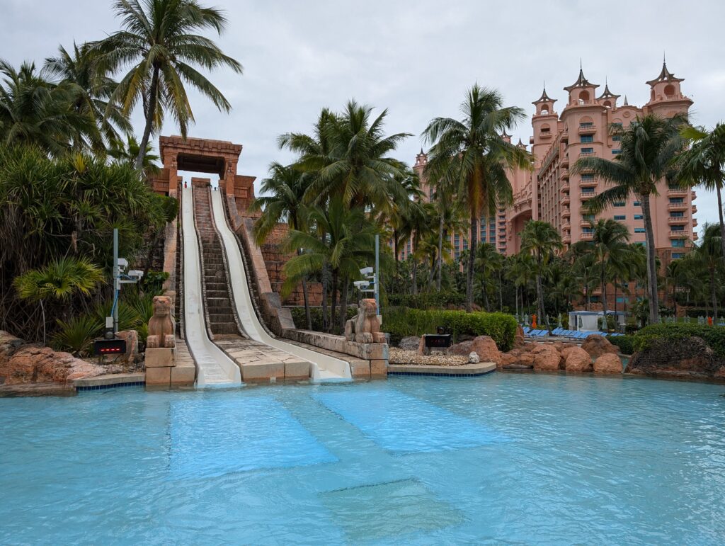 Two racer slides at the Mayan Temple Atlantis Bahamas