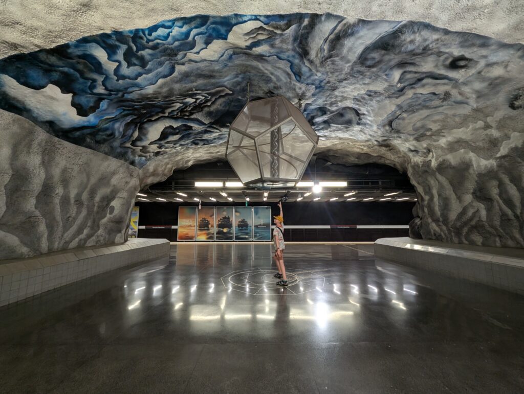 Futuristic artwork at Tekniska Högskolan station Stockholm
