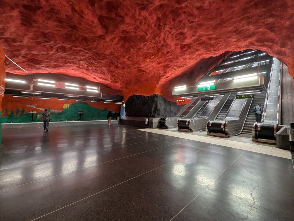 Red cave artwork at Solna Centrum Stockholm