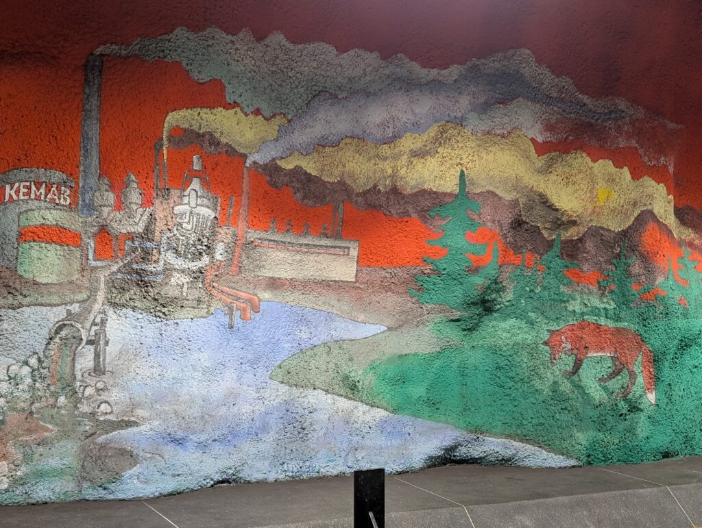 Red cave artwork at Solna Centrum Stockholm